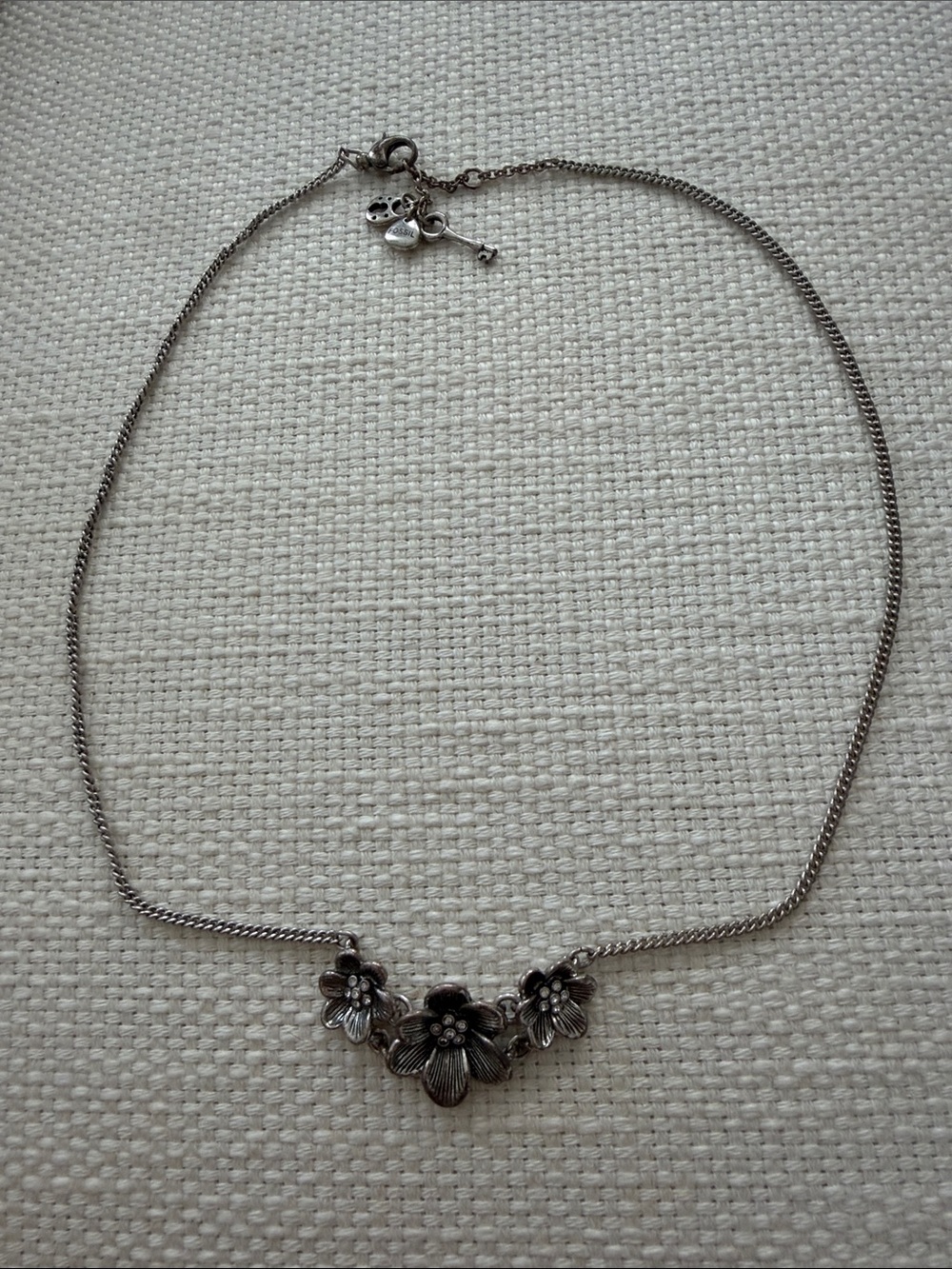 Fossil Silver Floral Trio Pendant Necklace